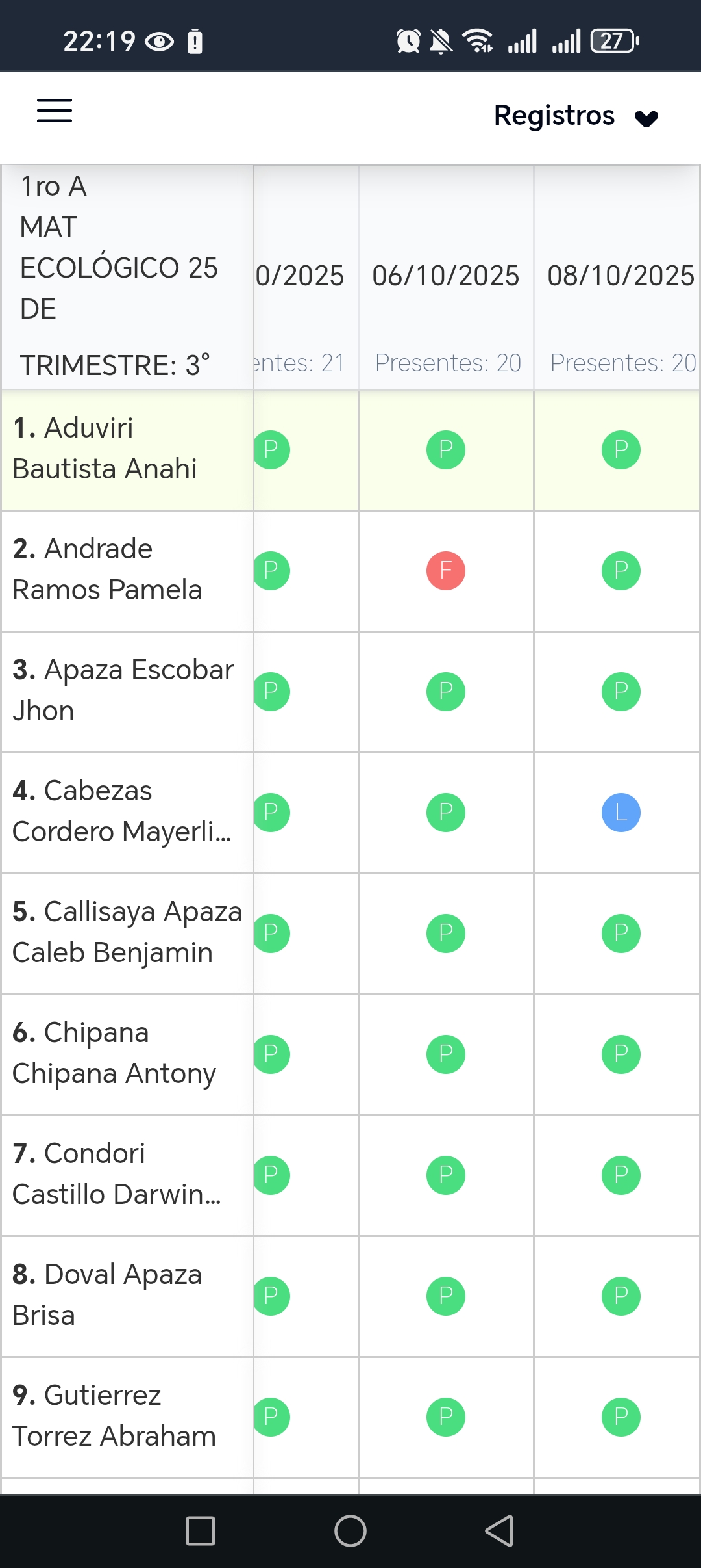 Registro de asistencia